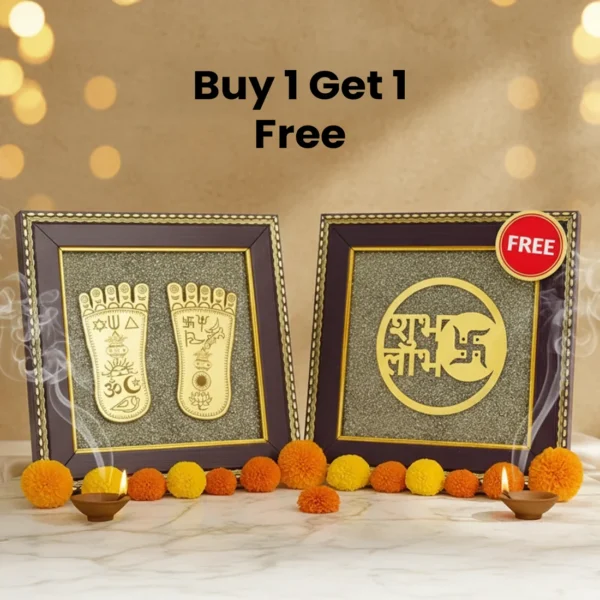 Maa laxmi paduka & Shubh Labh Raw Pyrite Frame